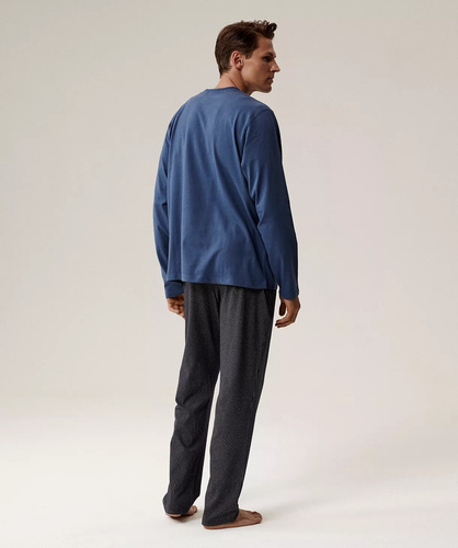 Pánské pyžamo NMP-389 Atlantic - modrá bavlna, dlouhý rukáv, stylový komplet pro chladné noci