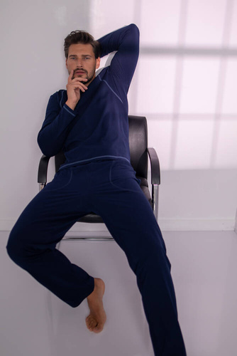 Salomon Pánské pyžamo s dlouhým rukávem, dlouhé kalhoty Italian Fashion - tmavě modrá/modrá