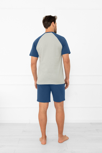 Pánské pyžamo Alexander Italian Fashion - krátké rukávy a krátké šortky, 100% bavlna - šedá/jeans