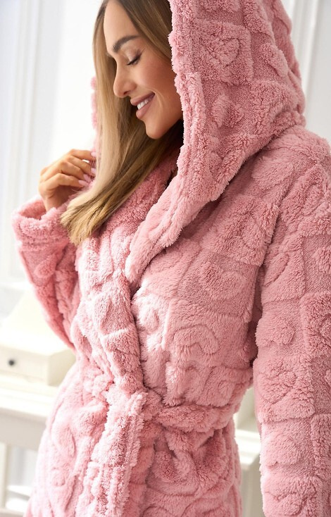 2553 Valentina Dámský krátký župan L&L s kapucí a kapsami - pudrově růžový