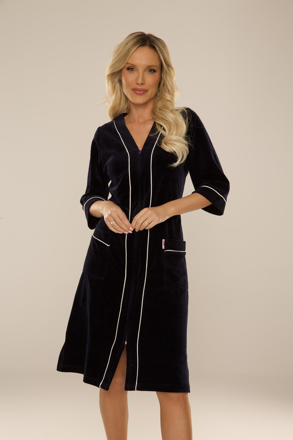 974 / 352 Dámský župan z veluru Forex - tmavě modrý