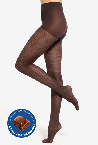 Gatta Wedel wz.03 Punčocháče 40 den - geometrický vzor, tmavě čokoládová barva