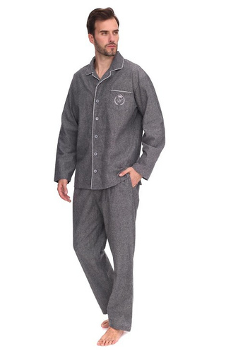 2533 Zeus L&L pánské pyžamo - bavlna, melanž, s límcem a knoflíky