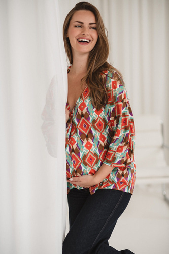 Těhotenská halenka Bahama Mama Milk&Love s boho potiskem - viskóza, 3/4 rukáv, oversize