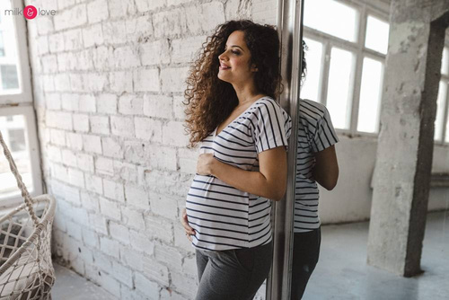 Two Ways bluzka ciążowa i do karmienia dwustronna krótki rękaw  Milk&Love paseczki