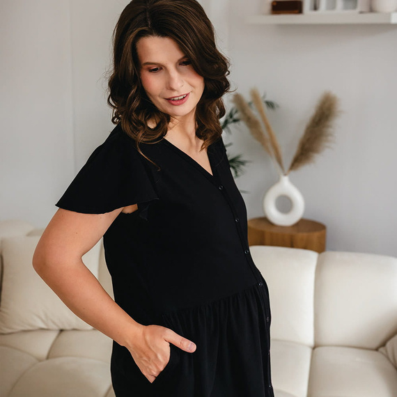 Linda Těhotenská rozepínací košile Eevi černá - na kojení, elastická, prodyšná, polská kvalita