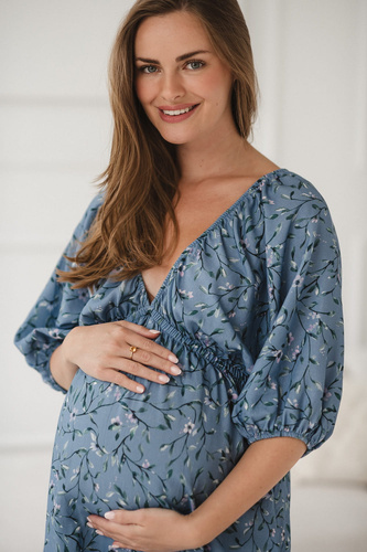 Milk Sun Těhotenské a kojící šaty Milk&Love modré květinové šaty