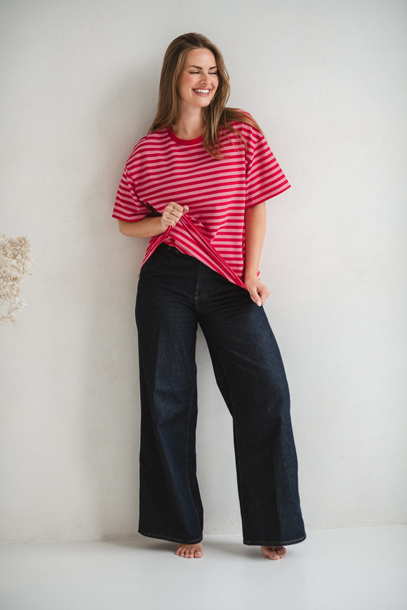 Mamahood Těhotenské a kojící tričko Milk&Love červeno-růžové pruhy - pohodlné a stylové