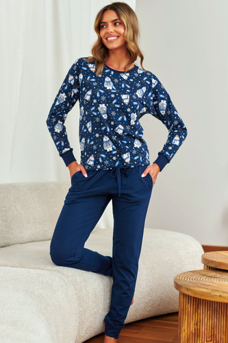 5272 Doktor Nap dámské pyžamo - Cozy Bear, bavlna, dlouhý rukáv a kalhoty