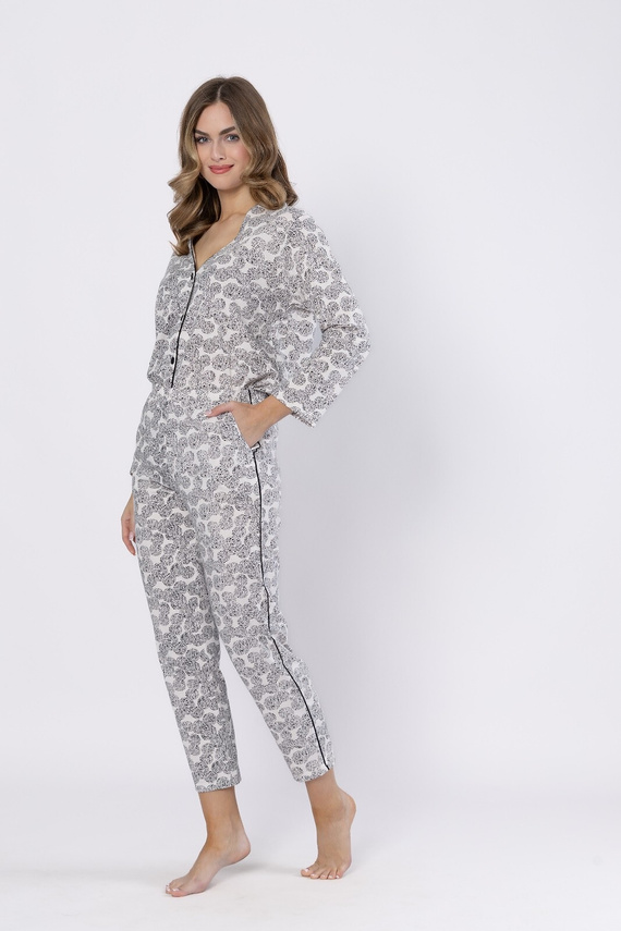 1609 Bronia Leveza pyžamo černé - klasické, zapínání na knoflíky, dlouhý rukáv