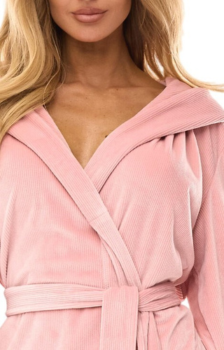 2509 Dámský župan L&L Luna krátký s kapucí pudrově růžový - pohodlný a lehký