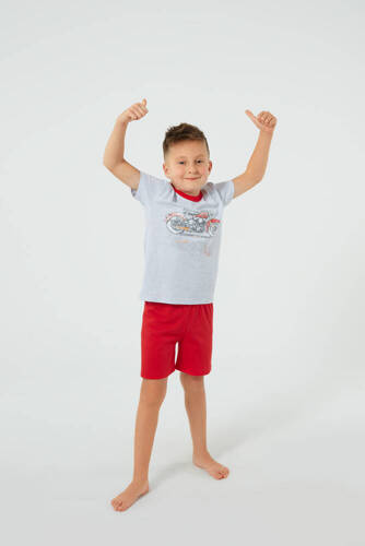 Chlapecké pyžamo Junak s krátkým rukávem, šortky Italská móda - j.melanž/červená