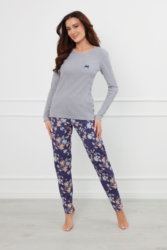 Pulia Dámské pyžamo s dlouhým rukávem, dlouhé kalhoty Italian Fashion - melanž/potisk