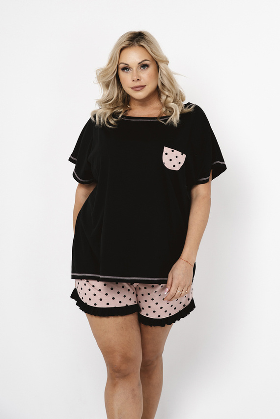 Buscato Dámské pyžamo s krátkým rukávem, šortky Italian Fashion - potisk/černá barva