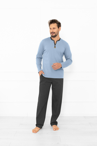 Julius pánské pyžamo Italian Fashion steel - bavlna, košile na knoflíky