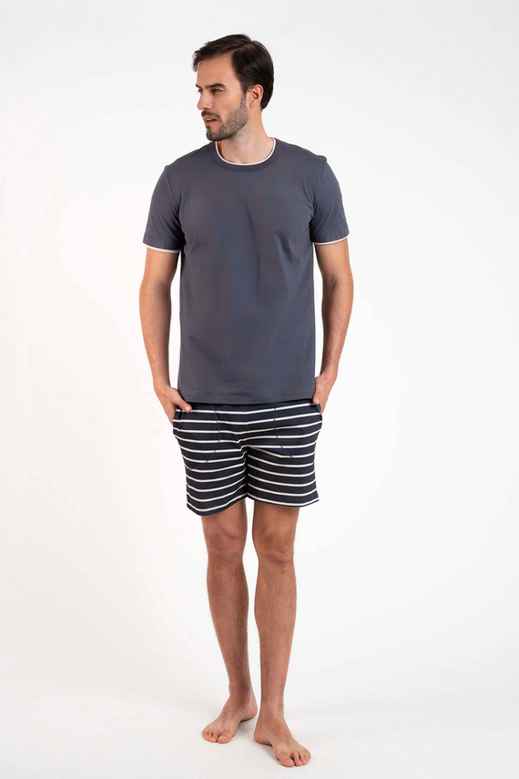 Lars Pánské pyžamo s krátkým rukávem, krátké kalhoty Italian Fashion - grafitový/grafitový potisk