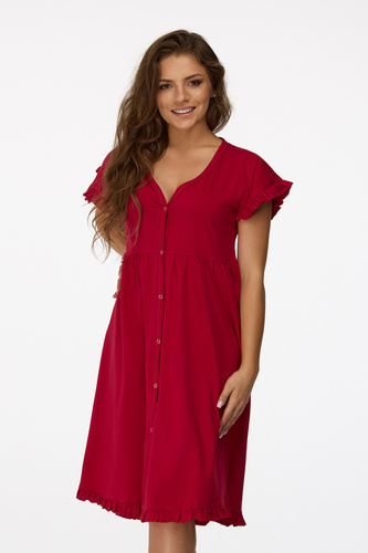 ne. 22 Těhotenská noční košile Senizo bordó 100% bavlna, krátký rukáv, zapínání na knoflíky při kojení