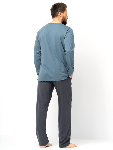 Pánské pyžamo Key MNS 627 šedé - bavlna, dlouhý rukáv, klasický střih