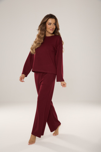 886 Butter Dámská tepláková souprava De Lafense - domácí oblečení z úpletu 'butter', vínová barva