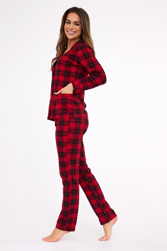 482/423 Tracy Dámské pyžamo Cornette - kostkovaná blůza s dlouhým rukávem a rozepínáním
