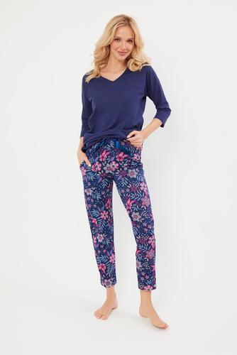 Folk Dámské pyžamo 3/4 rukávy, 7/8 kalhoty Italian Fashion - tmavě modrá/potisk