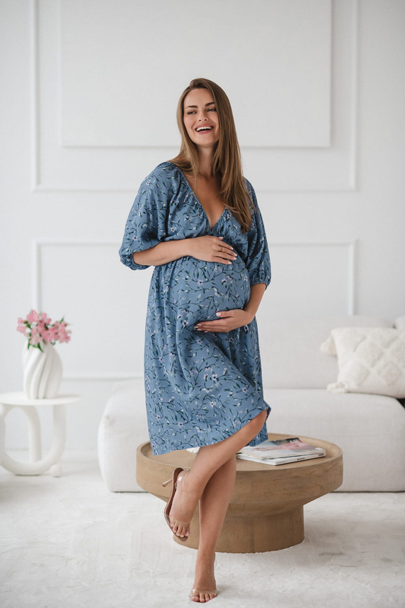 Milk Sun Těhotenské a kojící šaty Milk&Love modré květinové šaty
