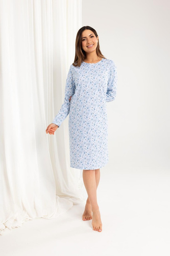 164 Regina noční košile modrá - dlouhý rukáv, klasický střih, pohodlí pro chladné noci
