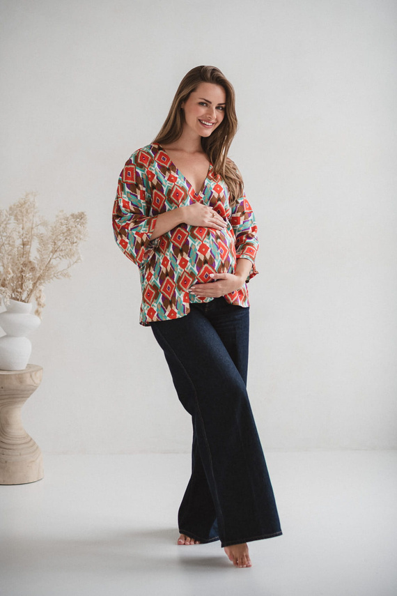 Těhotenská halenka Bahama Mama Milk&Love s boho potiskem - viskóza, 3/4 rukáv, oversize