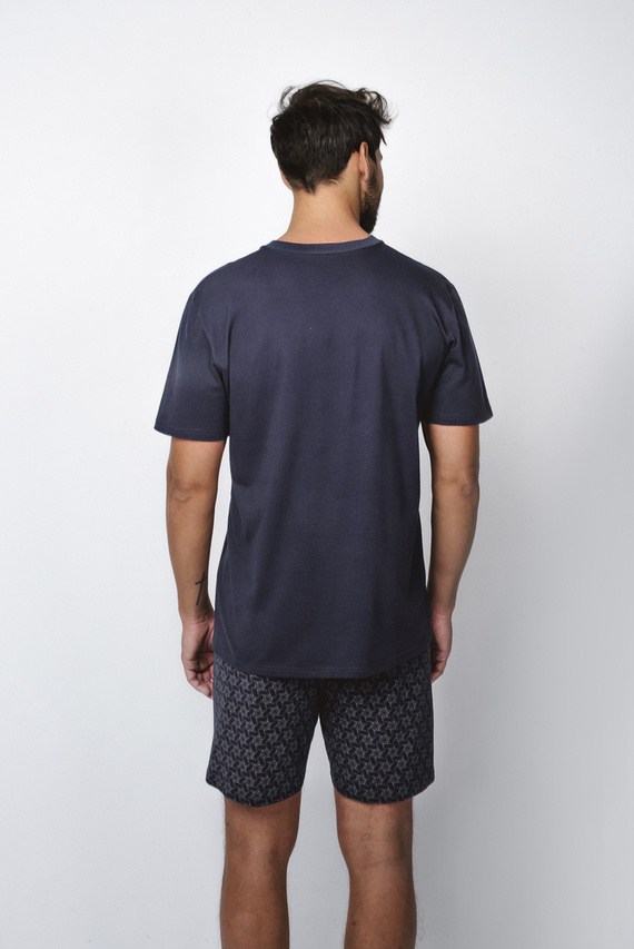 Diaz Pánské pyžamo s krátkým rukávem, šortky Italian Fashion - námořnická modř/potisk