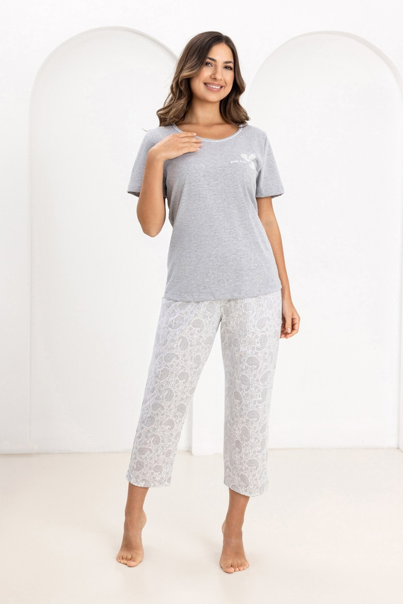 Dámské pyžamo Regina 729 z bavlny, krátké rukávy, kalhoty 7/8 šedý melír