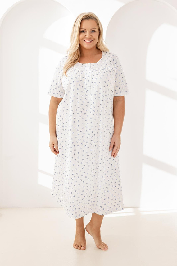 019 Regina Fialová noční košile - dlouhá, bavlněná, s výstřihem na knoflíky