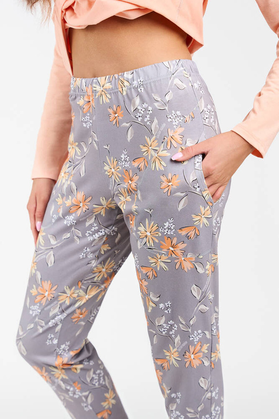 Kasali Dámské pyžamo a kalhoty s dlouhým rukávem Italian Fashion - lososová/potisk