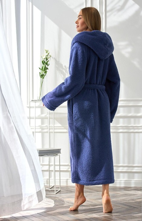 2556 Heaven Dámský dlouhý župan L&L s kapucí - tmavě modrý