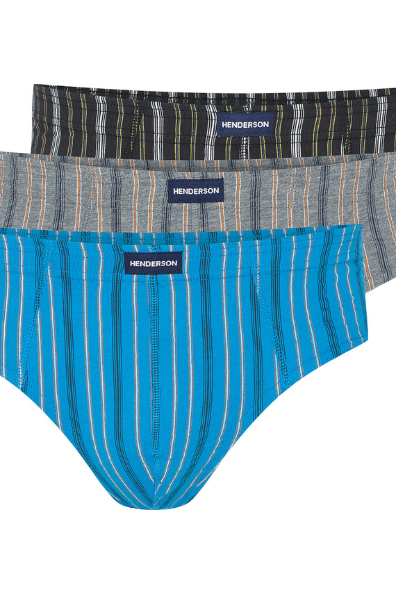 1446 K690 Henderson pánské slipy šedé-tyrkysové-černé-bavlněné, 3 kusy v krabici