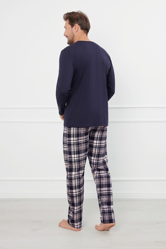 Edwin Pánské pyžamo s dlouhým rukávem a dlouhými kalhotami Italian Fashion - tmavě modrá/potisk