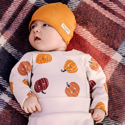 Eevi Halloween rozepínací dětské body - ecru, dýně, bavlna