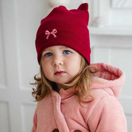 Fluffy Tails Dětská čepice Eevi - bordó, bavlna, s ušima