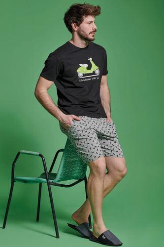 Kennyho pánské krátké pyžamo Sorbetto - bavlna s potiskem koloběžky, černé