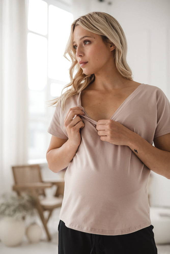 Two Ways bluzka ciążowa i do karmienia dwustronna krótki rękaw  Milk&Love beżowy