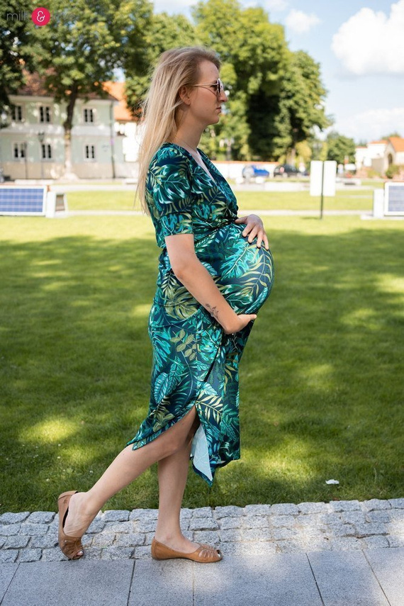 Sukienka ciążowa i do karmienia Two Ways LONG Milk&Love granatowa w tropikalne liście 