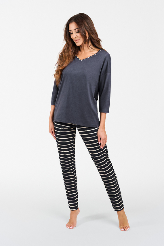 Betty Dámské pyžamo 3/4 rukáv, dlouhé kalhoty Italian Fashion - grafitový/grafitový potisk