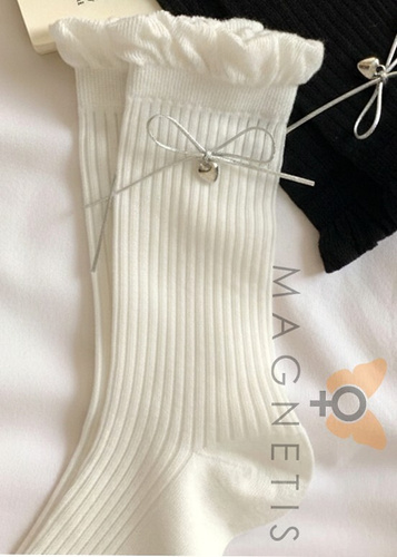 Dámské ponožky Magnetis CC-251103 bavlna žebrované mašle white