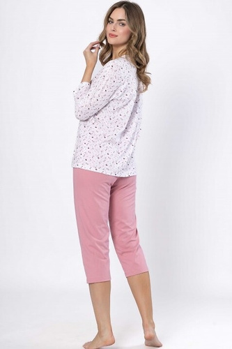 Dámské pyžamo Dobrusia 1636 - růžové bavlněné, 3/4 rukáv, zapínání na knoflíky