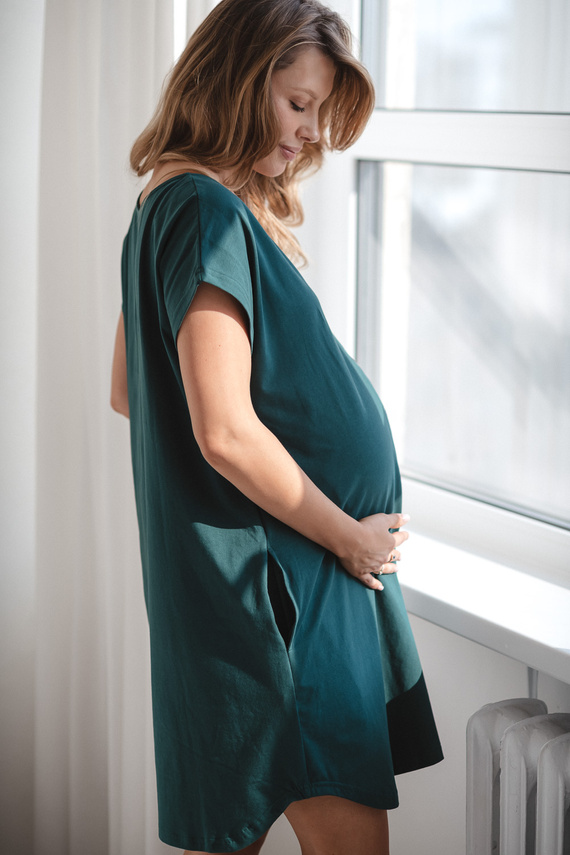 Košile na porod a kojení Born of Love Milk&Love na patentky green