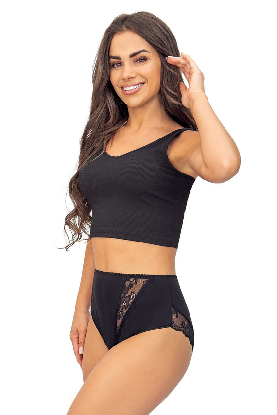 Kalhotky 238 Donna černé - bavlněné dámské kalhotky s krajkovými vsadkami