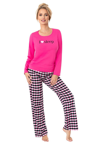 Dámské pyžamo Donna Sleep Long fuchsiová-bavlna, dlouhý rukáv, baleno v plastovém sáčku