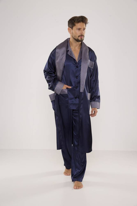 939 Pánské saténové pyžamo - tmavě modré