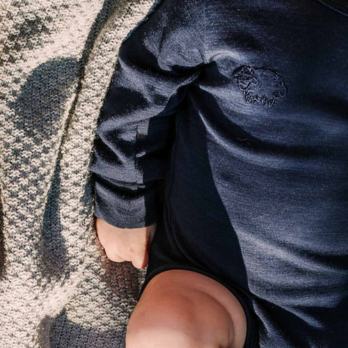 Merino dětské zavinovací body Eevi navy blue - 100% merino vlna, termoregulace