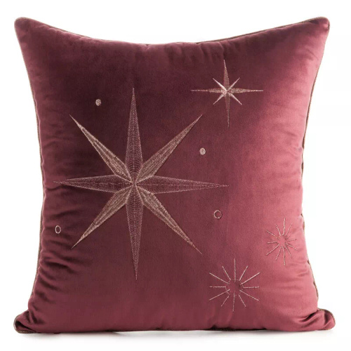 Chp 259 Eurofirany Vánoční povlak na polštář - vínový samet s hvězdou v barvě šampaňského