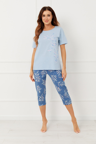 Dámské pyžamo ERULA Italian Fashion bavlněné 3/4 kalhoty s krátkým rukávem - modré